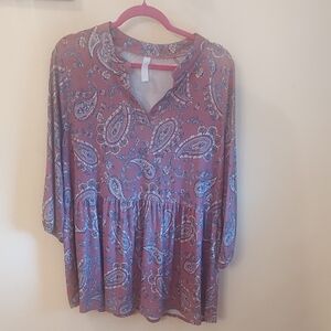 Women's Mauve Paisley Peasant Top - Stylish Lightweight Blouse